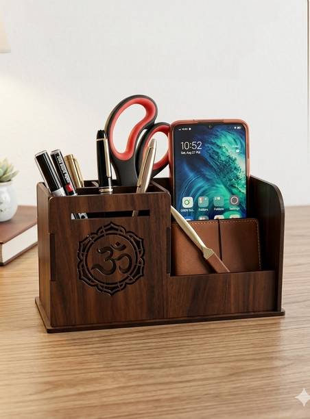 Unnati times 3 Compartments Wooden Stationery Storage panpencil Home study table