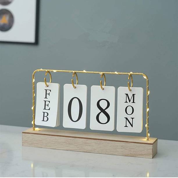 HOUSOPIA Perpetual Desk Calendar with LED String – Decorative Calendar for Office, Home Table Calendar