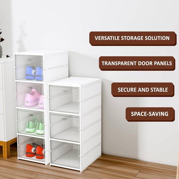 Kovea 4 Tier Foldable Transparent Cupboard Organizer for Clothes Plastic Shoe Rack Plastic Shoe Rack