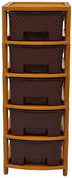 Randal Modular 5 Layer Drawer Storage Organizer for Home/Bedroom/Beauty Parlour and Kitchen ( Brown ) Plastic Free Standing Chest of Drawers