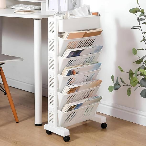 Vallaree 5 Compartments Plastic Book Organizer Large Capacity Rolling Organization Book And NewsPaper Stand