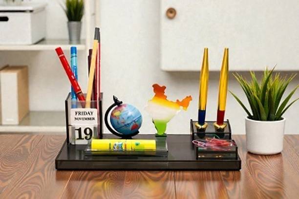 Laksh 4 Compartments Acrylic Multi-Utility Desk Organizer