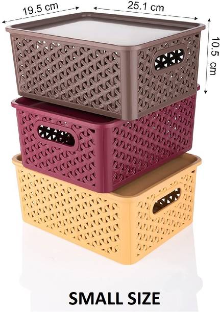 Suprita 3 Compartments storage basket SMALL SIZE Plastic Multipurpose Storage Basket Box