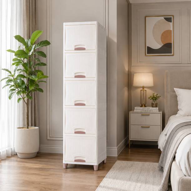 STOVEXIA 5 Tier Cupboard for Storage Organizer/Plastic Storage Drawer PP Collapsible Wardrobe