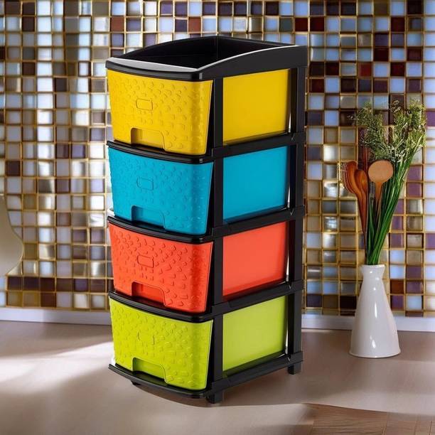 PALAK 4 Plastic Modular Transparent Drawer System for Home, Office, Hospital, Parlor Plastic Free Standing Chest of Drawers