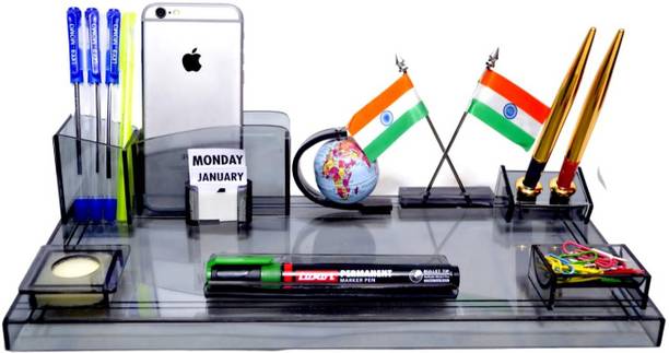 DeskDock 8 Compartments Acrylic Flag Pen Stand Pencil Stand For Office Desk/Study Table Desk Supplies Organisers