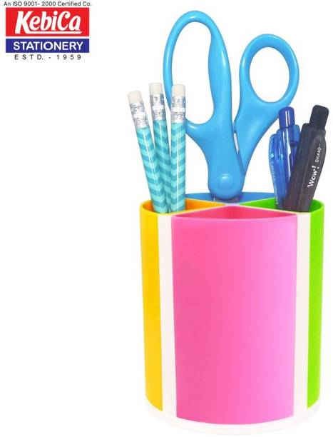 Kebica 4 Compartments Acrylic Colourful Pen Pencil Coins Tumbler Stand, for Kids, Office and Home Pack of 1