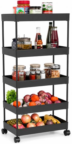 HOMEMET 5 Compartments High Quality Plastic Kitchen Storage Trolly