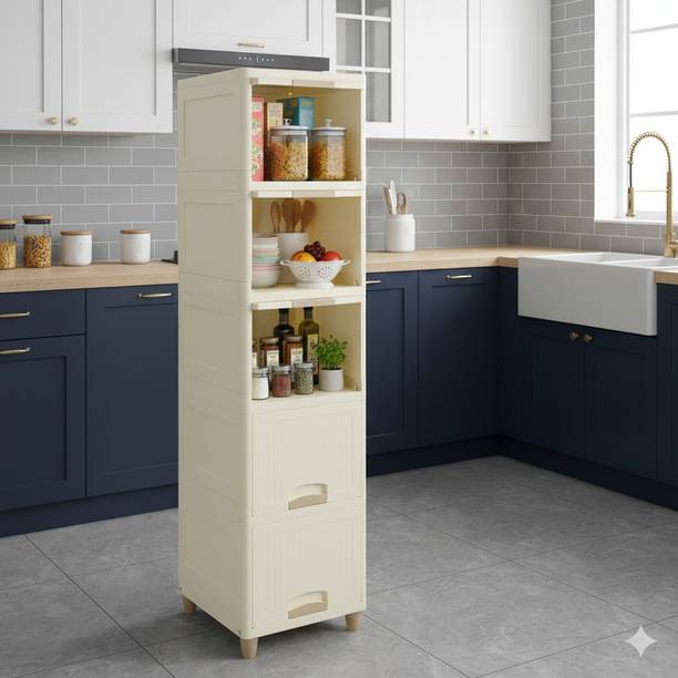 MAXTID Containers Kitchen Rack Plastic 5 Layer White Durable Cosmetic Organizer Cabinet with Multiple Layers