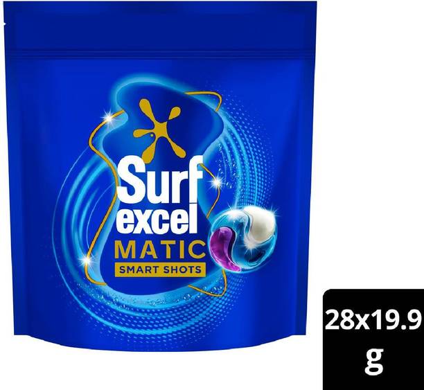 Surf excel | 3 in1 Smart Shots | Pack of 28 | Front Load and Top Load Washing Machines | None Detergent Pod