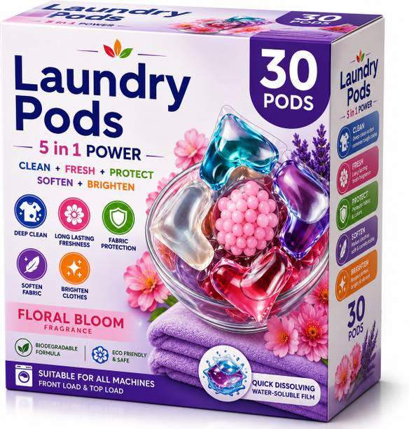 HOMNIV Laundry Detergent Capsules 30 Pods for Front & Top Load Jasmine Detergent Pod