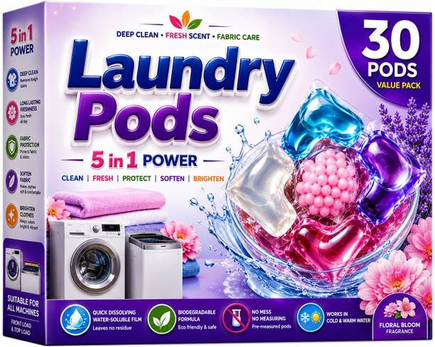 HOMNIV 5 in 1 Laundry Detergent Capsules 30 Pods Jasmine Detergent Pod