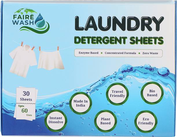 Faire Wash Eco-Friendly Laundry Detergent Sheets Plant-Based, Zero Waste, Instant Dissolve None Detergent Pod
