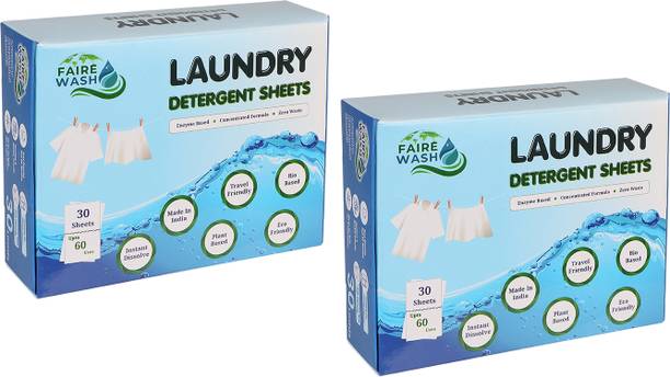 Faire Wash Eco-Friendly Laundry Detergent Sheets Pack of 2 Plant-Based,Instant Dissolve None Detergent Pod