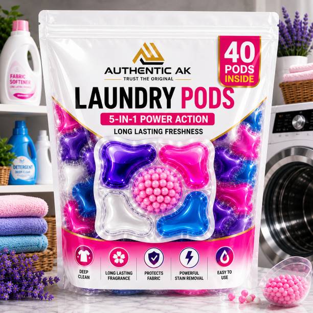 AUTHENTIC AK 5 in 1 Laundry Detergent Pods Pack of 40 | Stain Remover Fresh Fragrance Capsule Lavender Detergent Pod