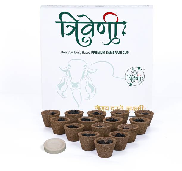 Triveni Desi Cow Dung Sambrani Dhoop Cups Guggal, Loban Cups (15 Cups +1 Burner Plate) Dhoop