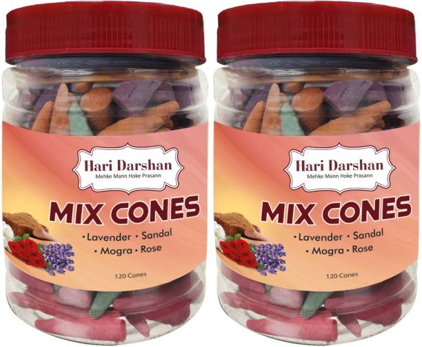 Hari Darshan Mix Dry Dhoop Cones-Lavender Rose Sandal Mogra (Pack of 2,120 Cones Each) Woody Dhoop