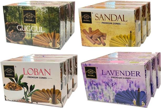 aviraj Multi Incense Dhoop Batti Cones Combo Of Loban Guggul Sandal Lavender Pack of 12 Sandal, Lavender, Guggul Dhoop