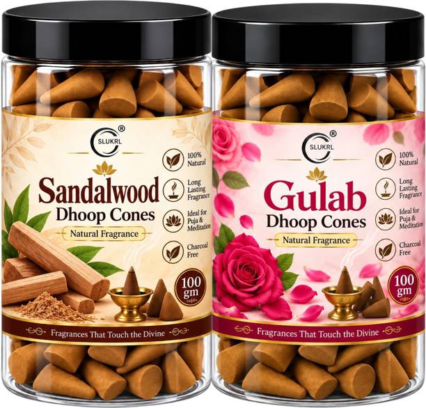 slukrl Rose Chandan Dhoop Cone Pack (100g Each) Incense Pleasant Fragrance Home Temple Rose Dhoop