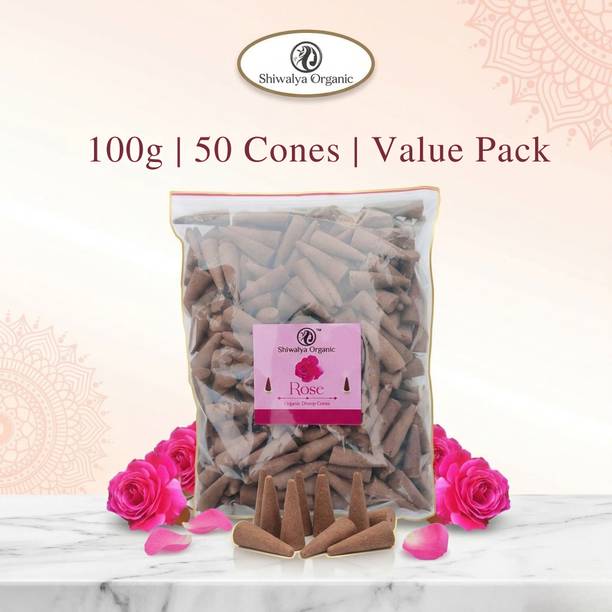 Shiwalya Organic Rose Organic Dhoop Cones – Long Lasting Fragrance for Pooja,Charcoal Free 100 gm Rose Dhoop