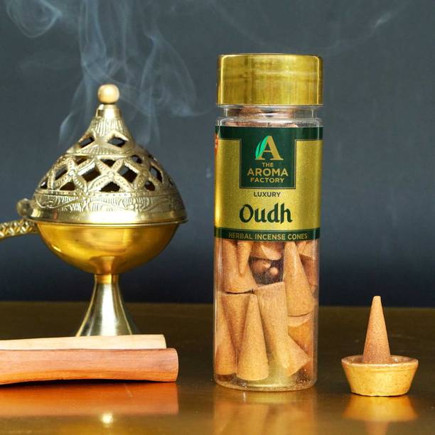 The Aroma Factory Incense Dhoop Cone for Pooja, Oudh (100% Herbal & 0% Charcoal) 1 Bottle x 90g Dhoop
