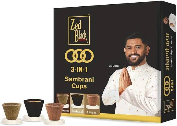 Zed Black 3-IN-1 Sambrani Cup for Pooja for Everyday Use, 12Cups in Each Pack Dhoop