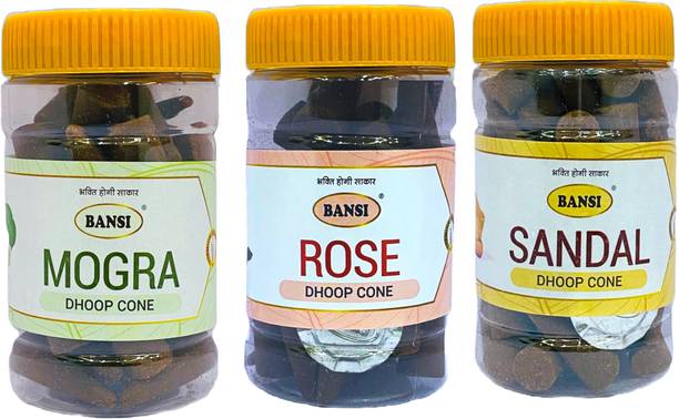 BANSI Exclusive Dhoop Cones- Rose,Mogra,Sandal(125g) Dhoop