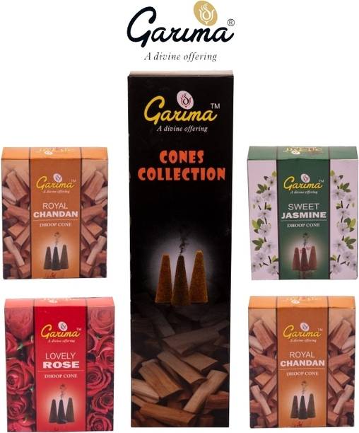Garima Mix Cones Collection | Dry Dhoop Sticks |Sandal, Rose, Jasmine, Lavender Dhoop Jasmine, Rose, Sandal, Floral Dhoop