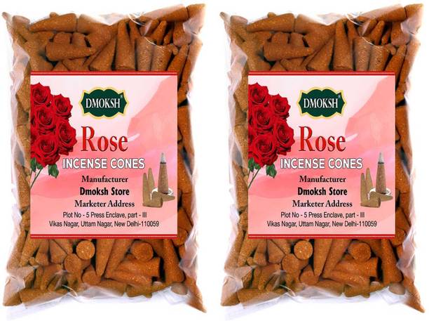 DMOKSH Rose Incenses Dhup Cones Agarbatti for puja items and maditation, 200g,(102pc) Rose Dhoop