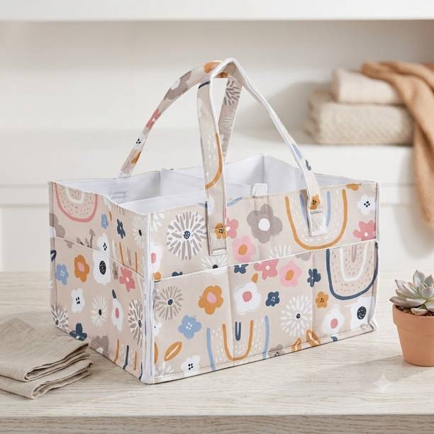 Venoy Flower Pattern Baby Nappy Caddy with Removable Dividers diaper bag