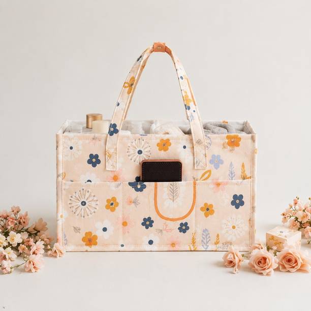Kemiv Flower Pattern Baby Nappy Caddy with Removable Dividers diaper bag