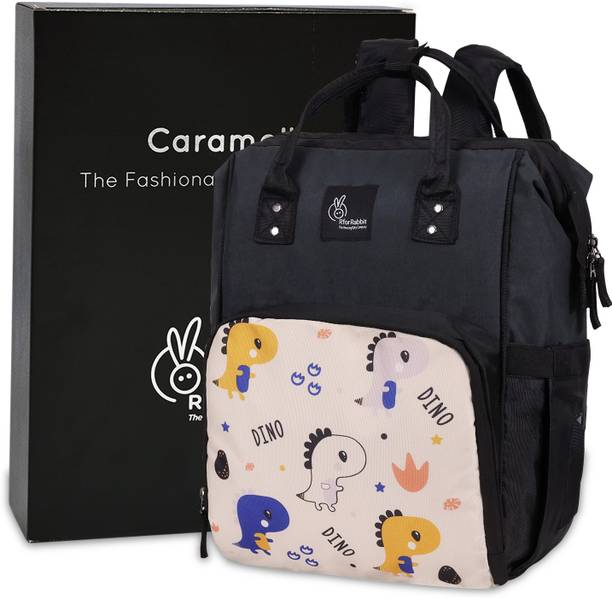 R for Rabbit Caramello Dino Diaper Bag for Mother, With 3 Insulated Front Pockets (Beige) Baby Travel Diaper Bag Backpack for Women