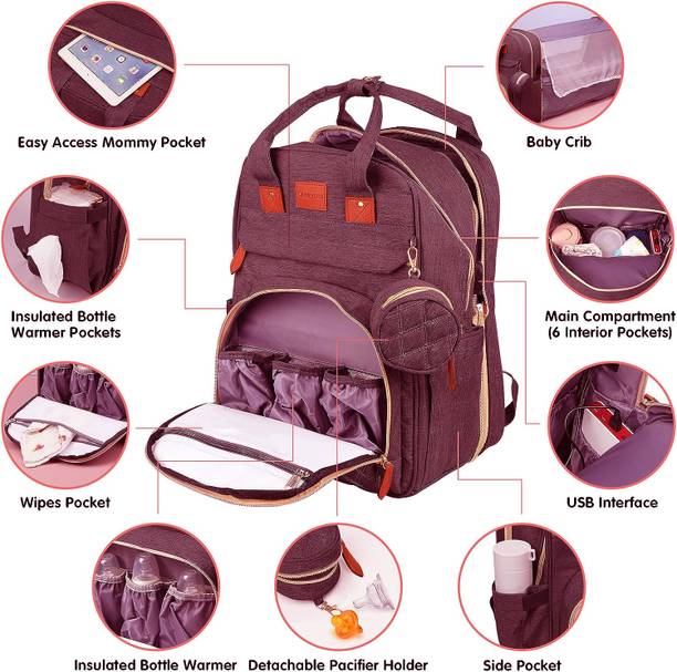 ComfyStyle Multifunctional Mummy Bag Foldable Nappy Backpacks Baby Bed-41x30 Cm Diaper Bag Mummy Diaper Bag
