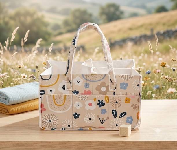 Kemiv Flower Pattern Baby Nappy Caddy with Removable Dividers diaper bag
