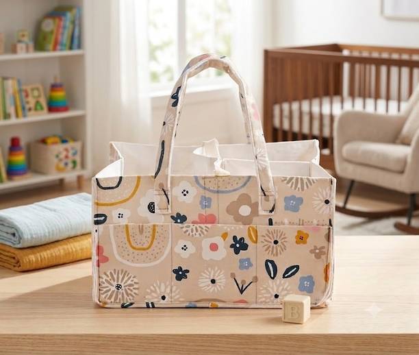 Kemiv Flower Pattern Baby Nappy Caddy with Removable Dividers diaper bag