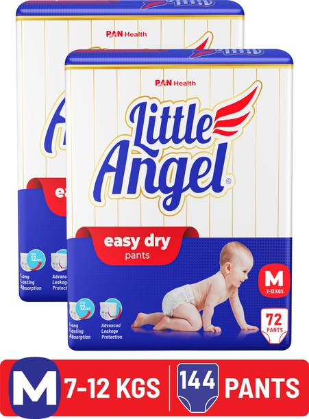 Little Angel Easy Dry Diaper Pants with 12 hrs absorption 72 Count/Pack,Pack of 2,7-12 Kgs - M