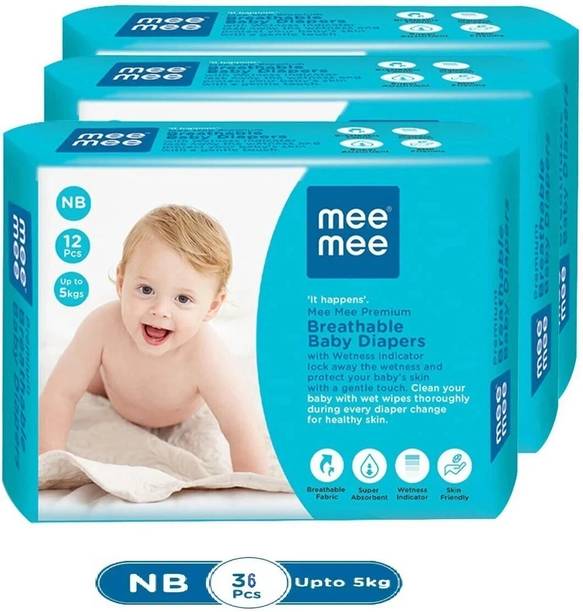 MeeMee Baby Diaper Tape, Wetness Indicator, Leakage Protection, High Absorb Technology - New Born