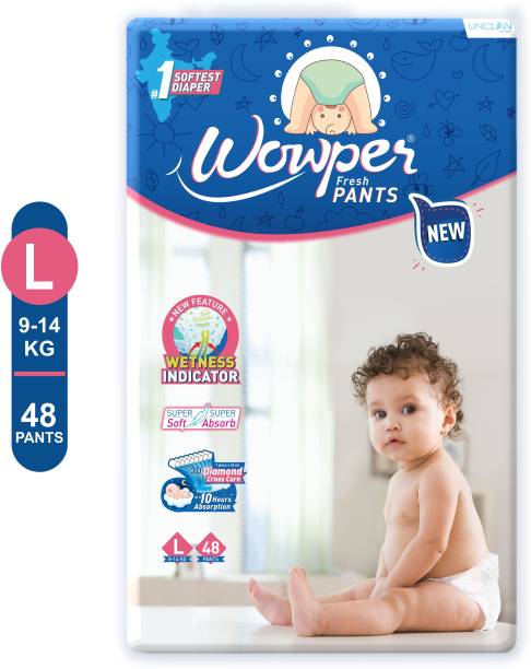 Wowper Fresh Baby Diapers Pants | Wetness Indicator | Upto 10 Hrs Absorption | 9-14 Kg - L
