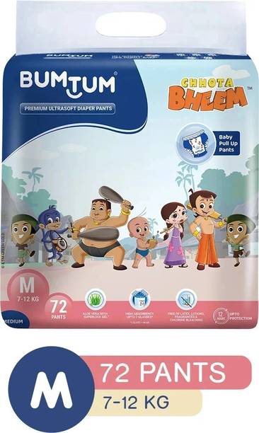 BUMTUM Chhota Bheem Premium Baby Pull-Up Diaper Pants with Aloe Vera ,Wetness Indicator and 12 Hours Absorption - Medium - M
