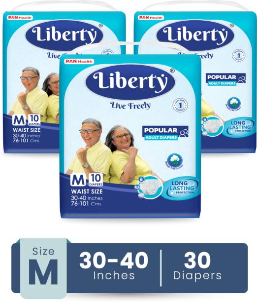 Liberty Popular Tape , Waist Size (30-40 inches), Pack of 3 Adult Diapers - M
