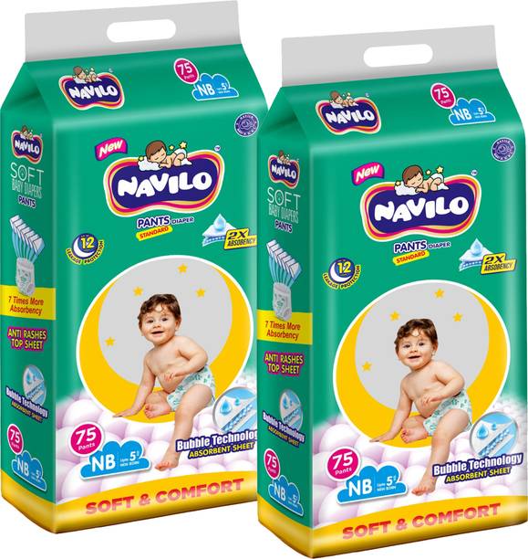 navilo Soft Baby Diaper Pants with Bubble Tech, 12Hr Protection, 0-3kg - NB Pant Diapers - New Born