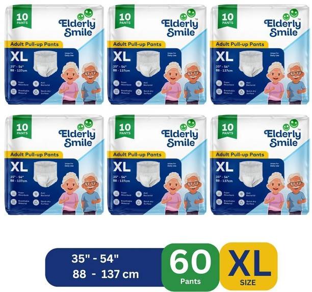 Elderly Smile Super Absorbent Premium Pull Up Pants | Waist Size (35"-54") | Pack of 6 Adult Diapers - XL