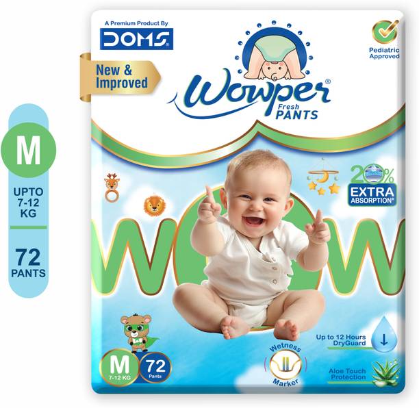 Wowper Fresh Baby Diaper Pants By DOMS | Size M | 7-12 Kgs |Pack of 72 diapers - M