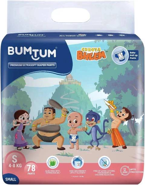 BUMTUM Chhota Bheem Premium Baby Pull-Up Diaper Pants with Aloe Vera,Wetness Indicator and 12 Hours Absorption - Small - S