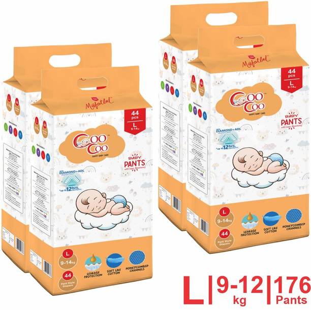 Coo Coo Extra Dry Baby Pullup Diaper Pant Size L-Large-L (176) Count upto 9-14 kg - L