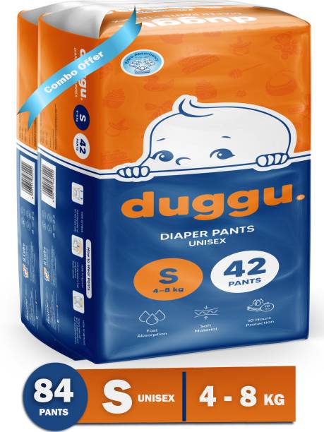 Duggu Baby Diapers Pants | UP to 10 hrs Absorption | 4 - 8 Kg - Small Pack 2(42) - S
