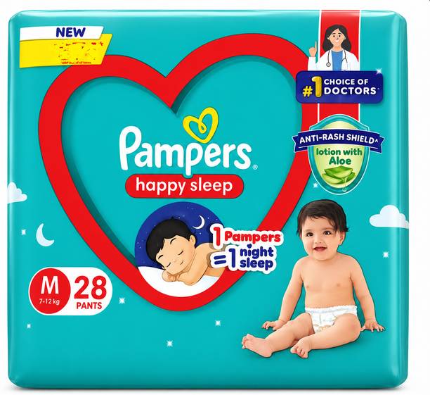 Pampers Happy Sleep Pant Style Baby Diaper, 1 Night Sleep with Anti Rash Shield Pant Diapers - M