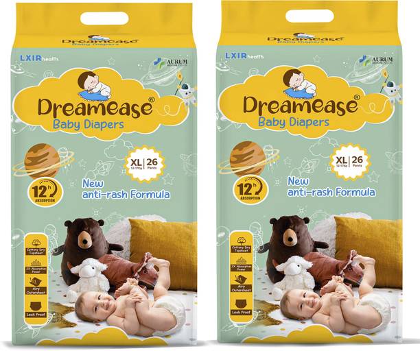 Dreamease Newborn Baby Diapers, 12-Hour Absorption & Anti-rash Formula, (Pack of 2) - XL