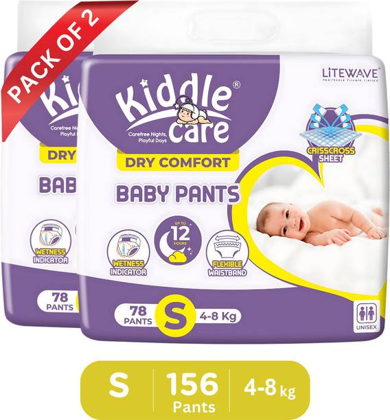 Kiddle Care Dry Comfort Baby Diaper Pants, Small(S) Size, 78 Count, Pack of 2, 4-8 Kg - S