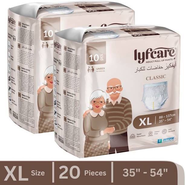 lyfcare Classic Pull-Up Pants | Waist Size (35-54 Inch) Adult Diapers - XL